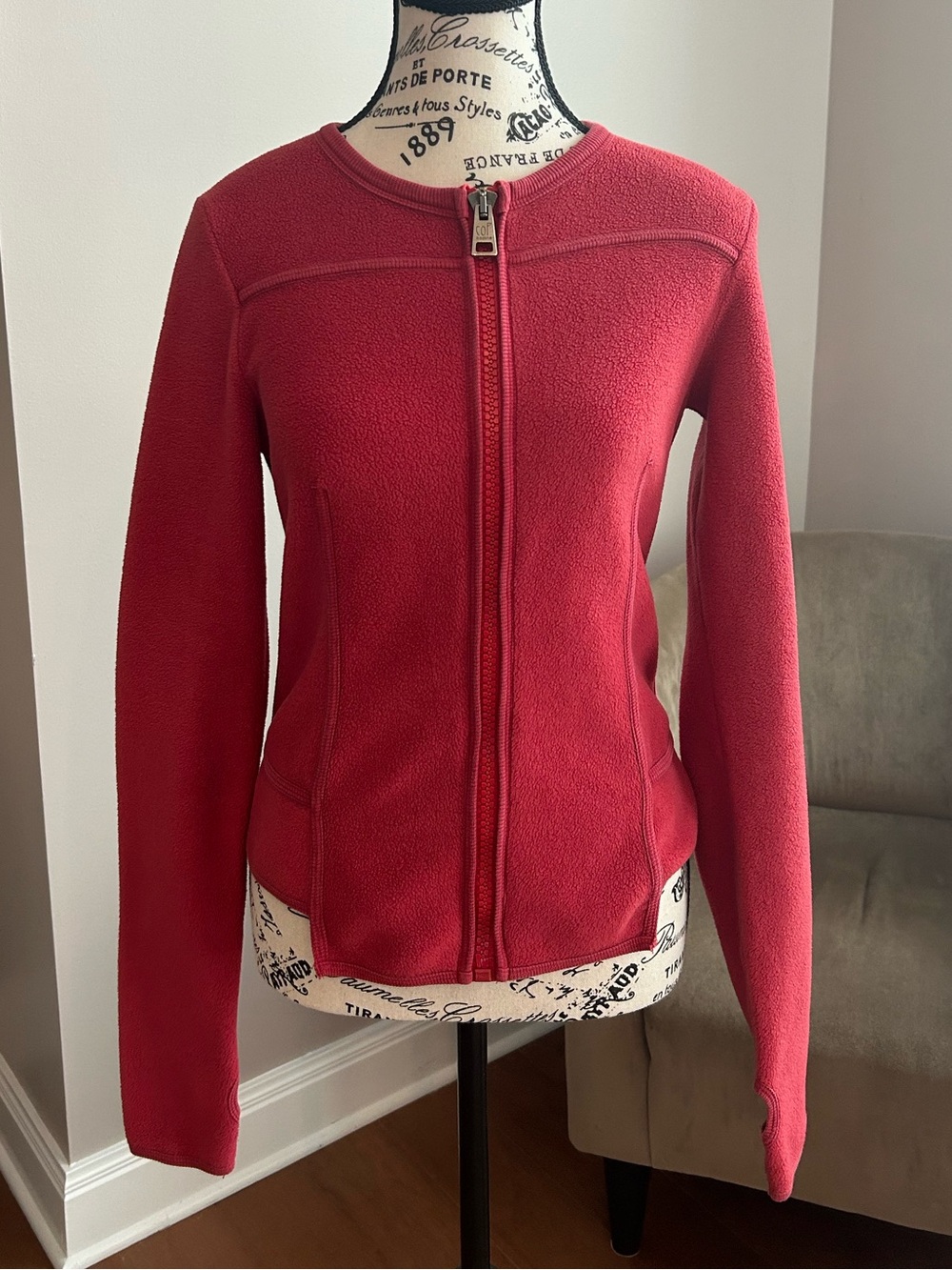 Cop.Copine Red Zip-Front Fleece Jacket (S)